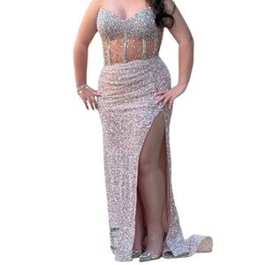 PORTIA & SCARLETT | Women’s Silver/ Nude Strapless Crystal Maxi Dress Size 10